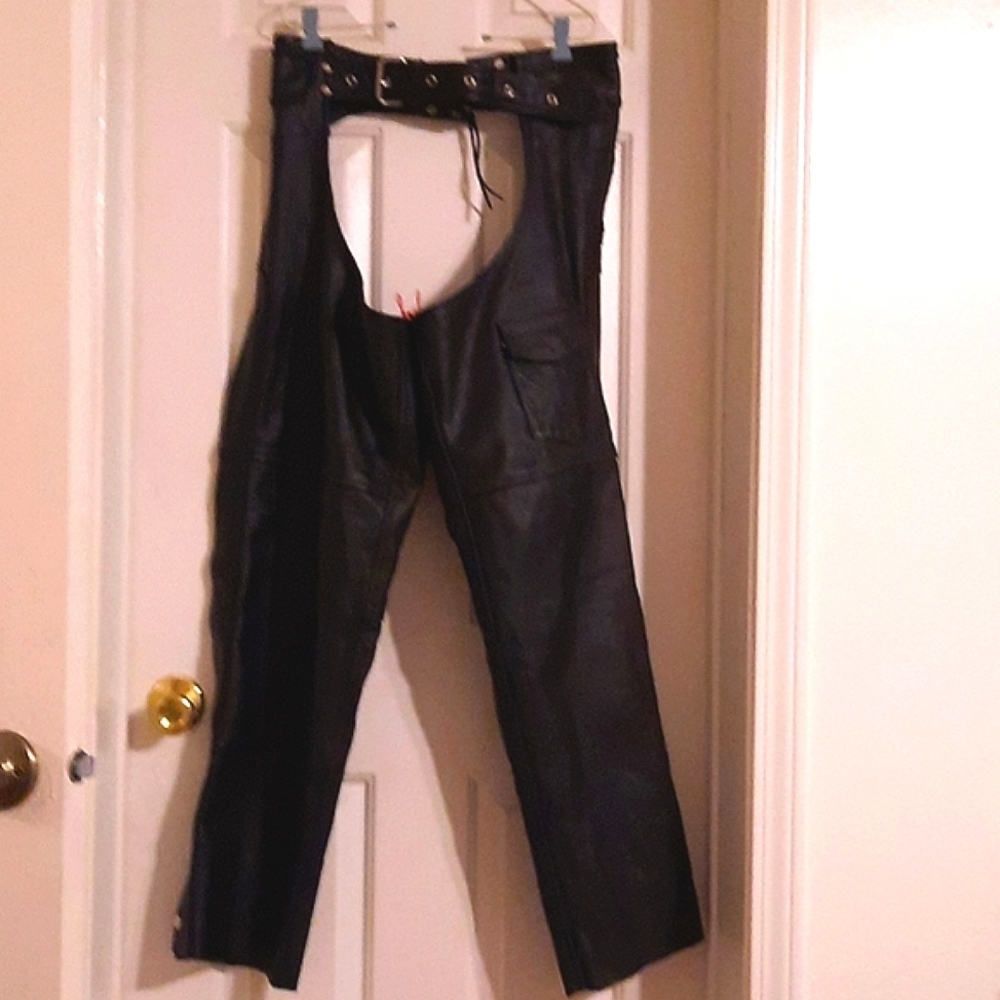 USA bikers dream Apparel black leather sz large motorcycle chaps